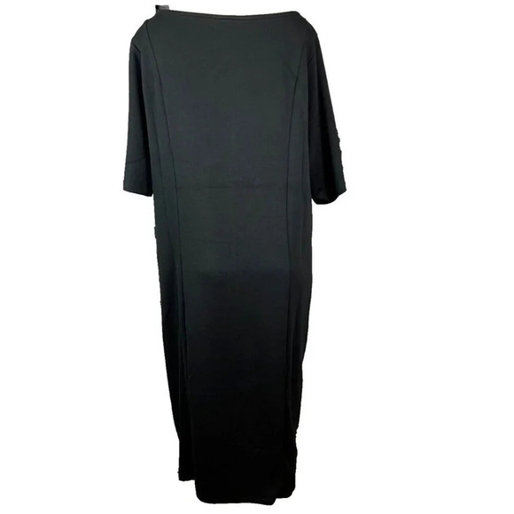 Torrid Plus 4 Black Round Neck Slit Front Half Sleeve Form-Fitting Midi Dress - Picture 3 of 6